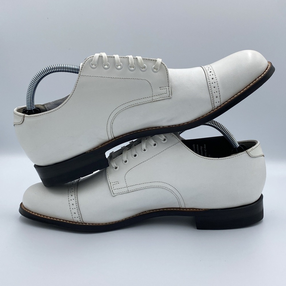 Stacy Adams Madison Cap Toe Oxford White Kidskin Leather Men's 9.5 D Dress Shoe - Picture 6 of 7